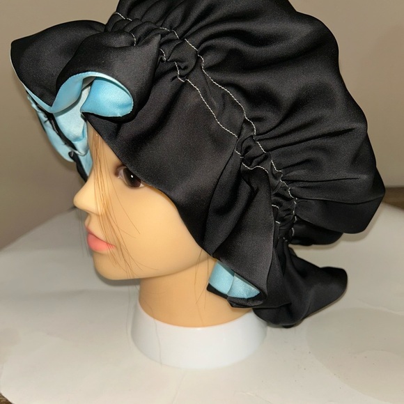 Black & Sky Blue Silk Bonnet – Classic Edition - Picture 2 of 3